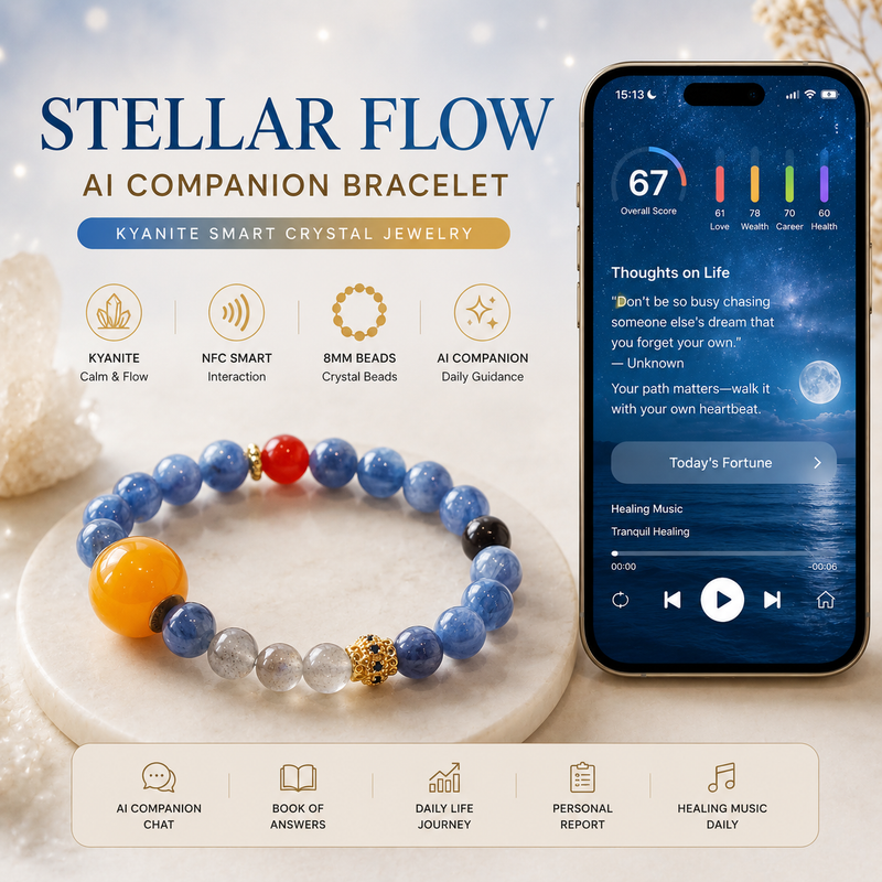 Stellar Flow Kyanite Moonstone AI Companion Bracelet with NFC Smart Interaction and Personalized AI Experience