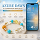 Azure Dawn AI Companion Bracelet with Amazonite Yellow Tower Crystal Citrine Clear Quartz Azeztulite and Golden Rutilated Quartz featuring NFC smart crystal jewelry experience