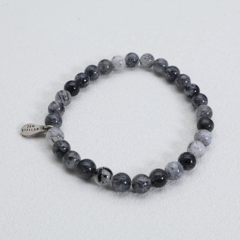 Pulseira Shadow Veil de Quartzo Rutilado Preto – Prata Esterlina 925