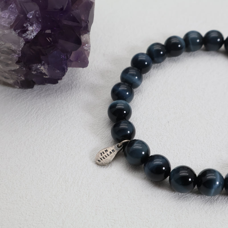 Mitternachtsfokus Blaues Tigerauge Armband – 925 Sterlingsilber