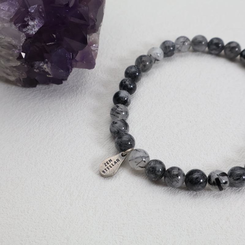 Pulseira Shadow Veil de Quartzo Rutilado Preto – Prata Esterlina 925