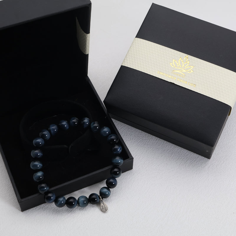 Mitternachtsfokus Blaues Tigerauge Armband – 925 Sterlingsilber