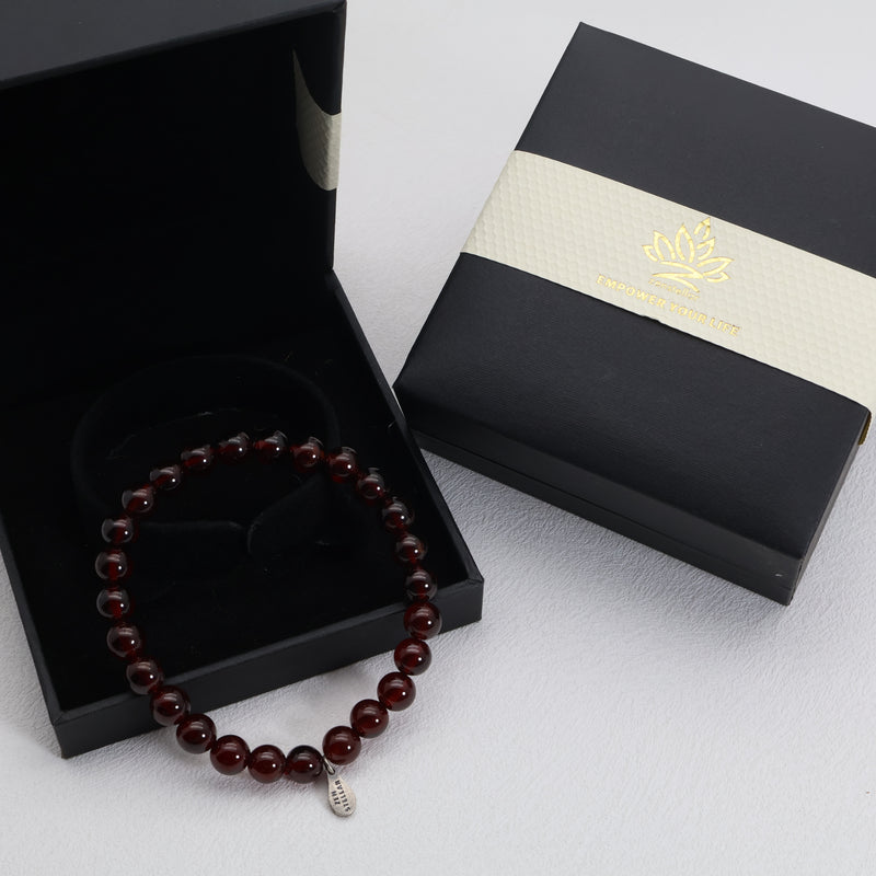 Crimson Strength Garnet Bracelet – 925 Sterling Silver