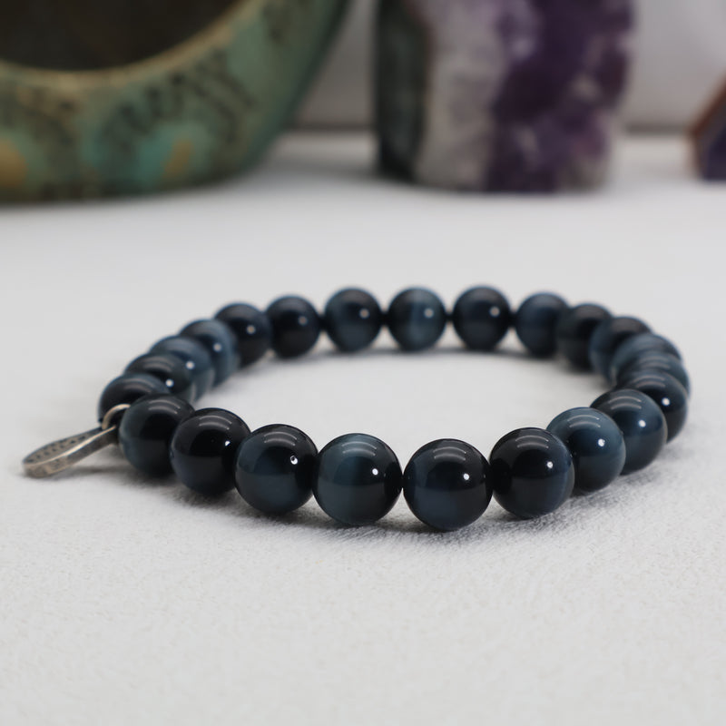 Mitternachtsfokus Blaues Tigerauge Armband – 925 Sterlingsilber