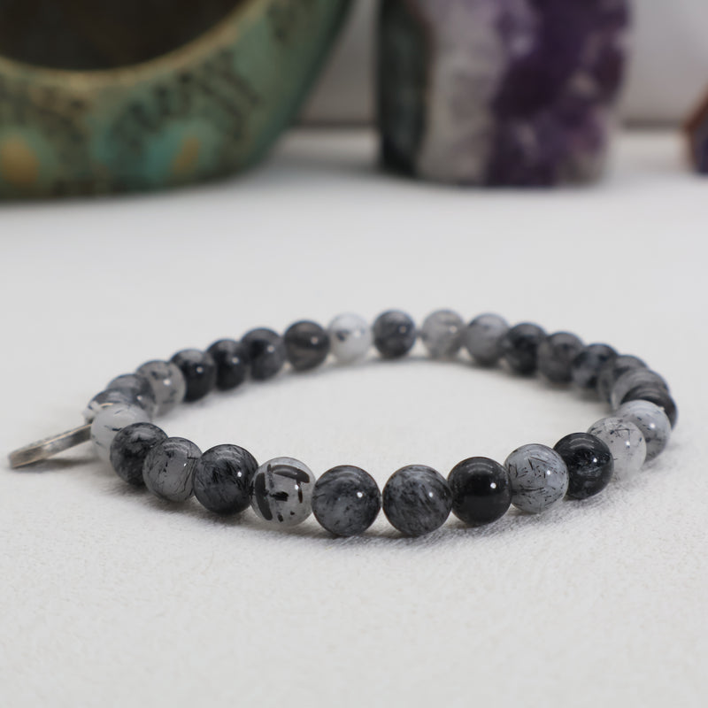 Pulseira Shadow Veil de Quartzo Rutilado Preto – Prata Esterlina 925