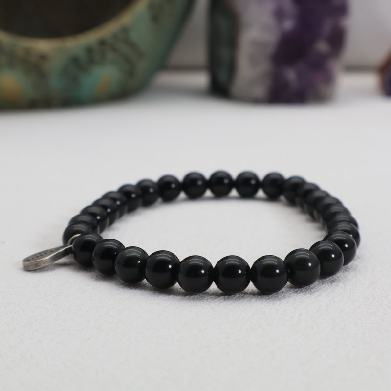 Midnight Shield Black Obsidian Bracelet – 925 Sterling Silver