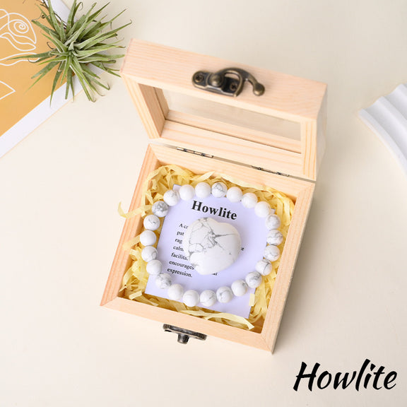Howlite bracelet gift set with matching heart stone and wooden box