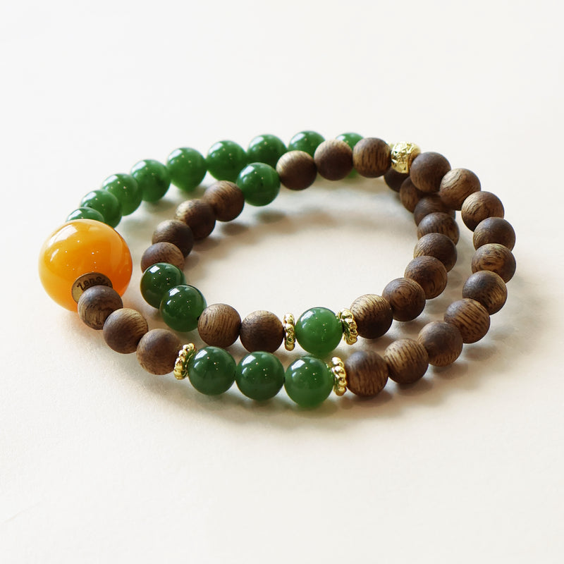 Natural Agarwood and Jade Bracelet featuring polished jade beads and authentic agarwood craftsmanship
