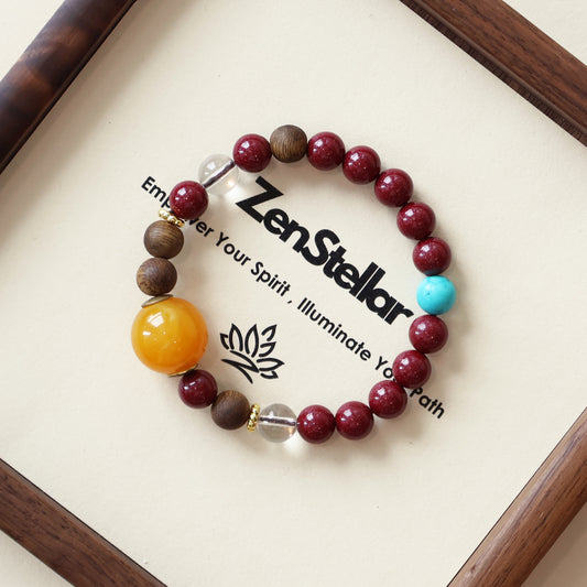 Agarwood and Cinnabar Crystal Bracelet designed with Eastern inspired elements and AI companion experience