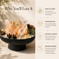 Why You'll Love It infographic highlighting the Amber Bloom Crystal Garden with one-of-a-kind natural quartz, handcrafted craftsmanship, and secure worldwide shipping.