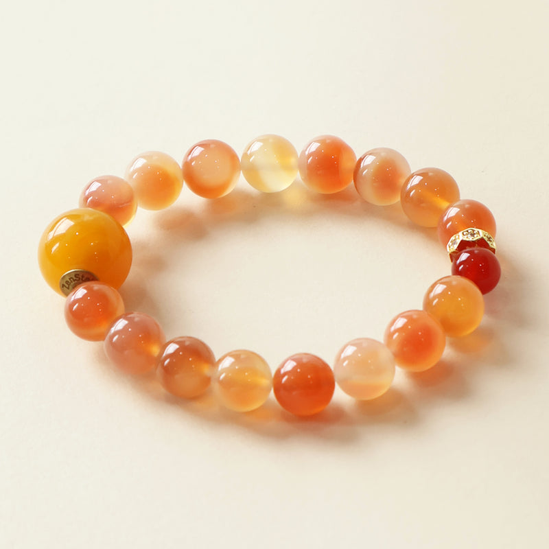 Cherry Blossom Agate and Red Agate AI Companion Bracelet with natural gemstone beads and NFC crystal centerpiece.