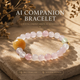 Dew Petal Ease Crystal Bracelet crafted with natural Pink Agate and Prehnite, styled in warm soft light with AI Companion Bracelet presentation