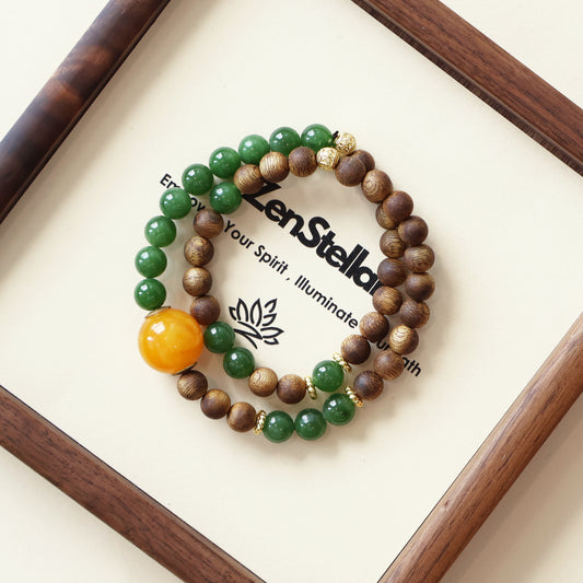 Agarwood and Jade Bracelet by Zenstellar featuring natural materials and Eastern inspired jewelry design