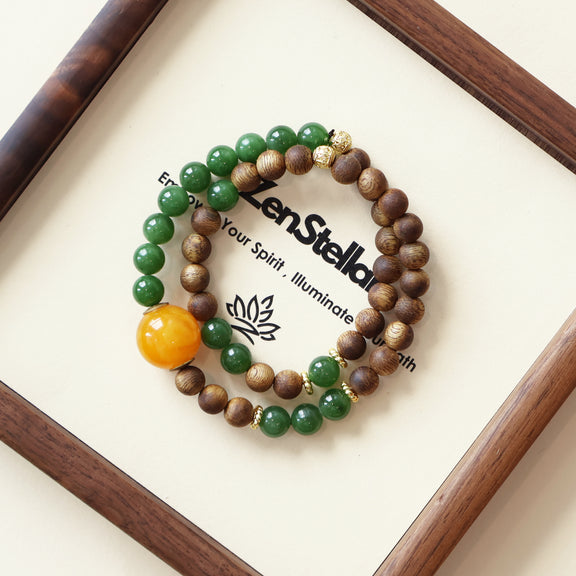 Agarwood and Jade Bracelet by Zenstellar featuring natural materials and Eastern inspired jewelry design