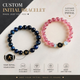 Harmony Link™ personalized Blue Tiger Eye, Strawberry Quartz and Aquamarine couple bracelet set with custom initial beads, customizable A–Z letters and handcrafted natural gemstone design.