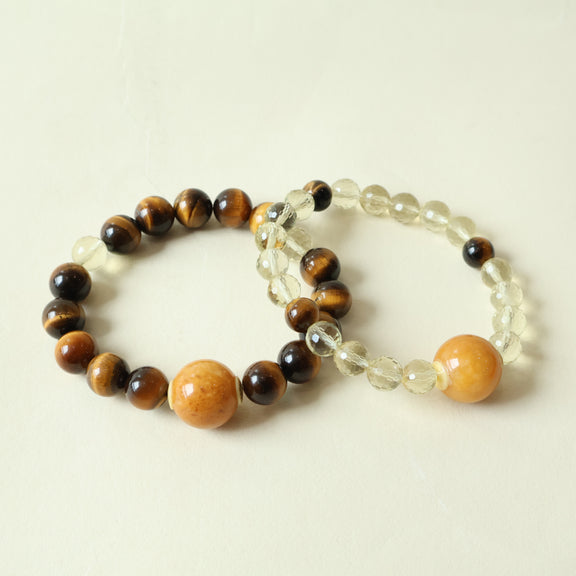 Heartbond couple bracelet with tiger eye crystal and citrine gemstone design