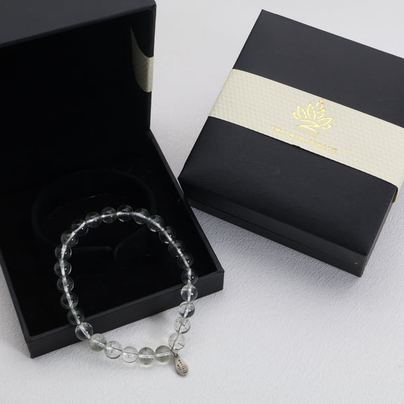 Hidden Forest green phantom quartz bracelet presented in a gift box