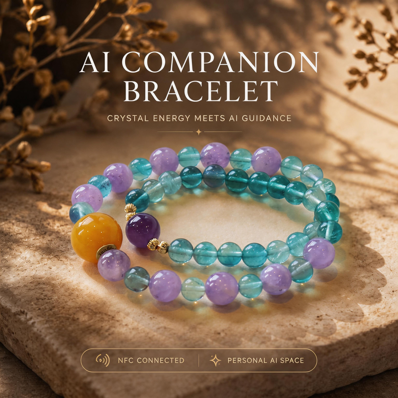 Crystal Veil Fluorite Amethyst clarity crystal bracelet with AI companion experience