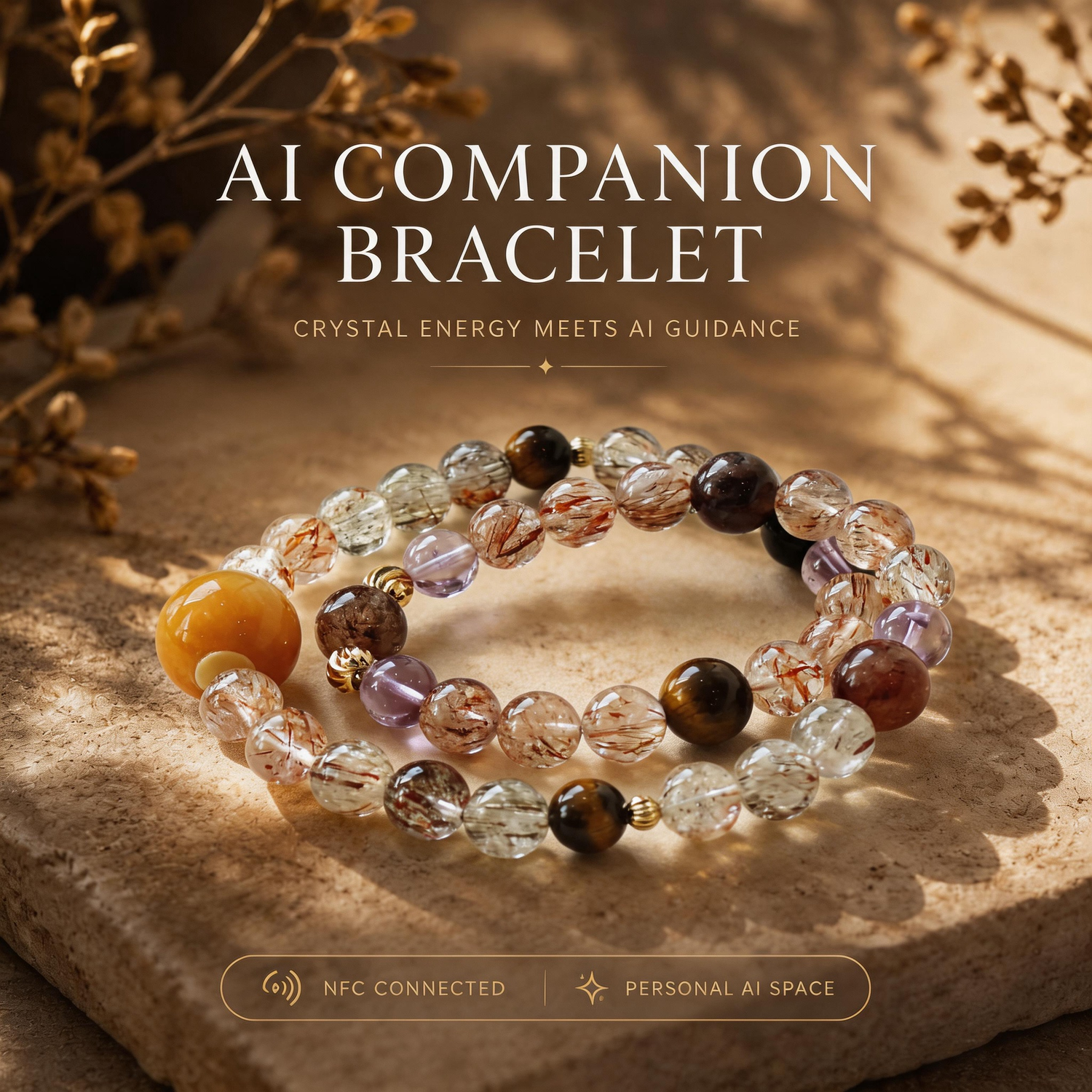Starry Weave Super Seven protection crystal bracelet with AI companion experience