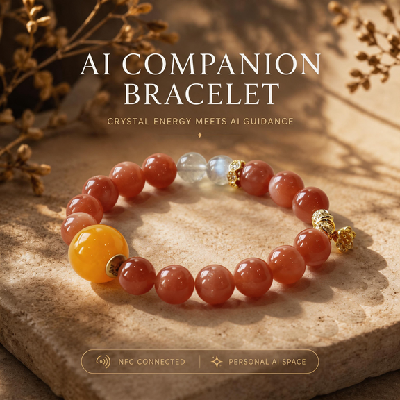 Sunset Aura Sunstone Moonstone joy crystal bracelet with AI companion experience