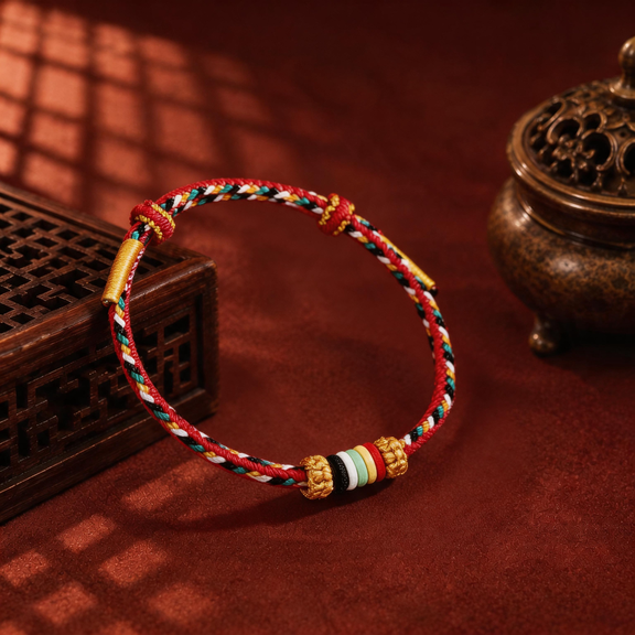 Five-Color Wuxing braided bracelet with Chinese-inspired knotwork