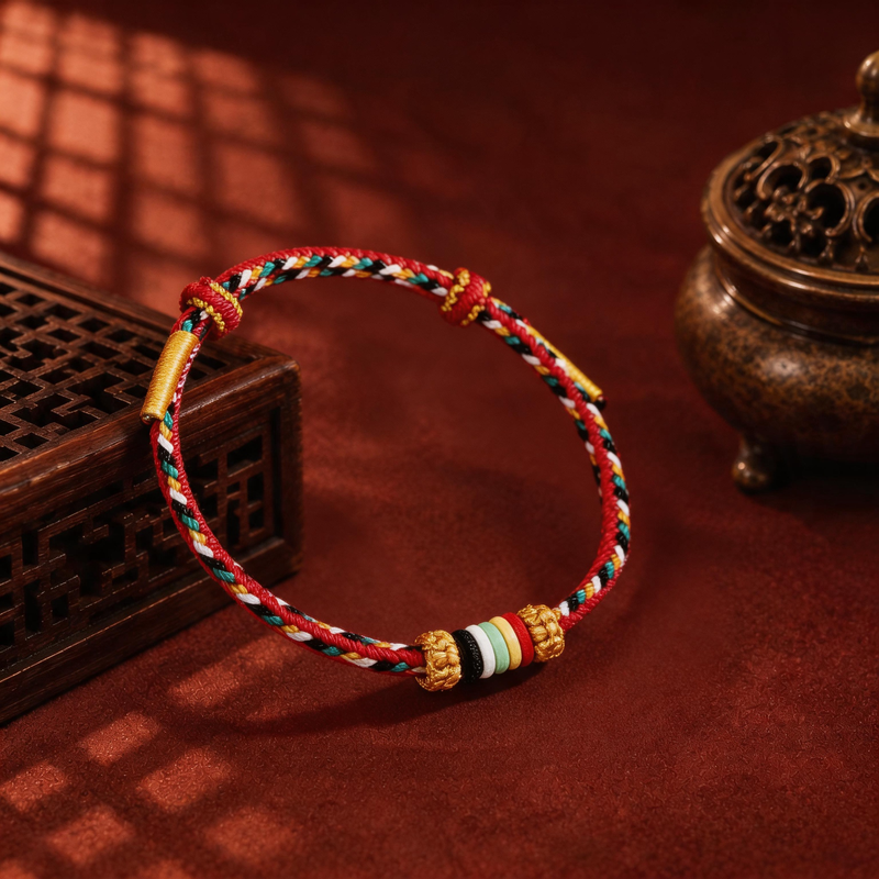 Five-Color Wuxing braided bracelet with Chinese-inspired knotwork
