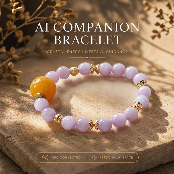 Lavender Bloom Grace Crystal Bracelet crafted with natural Kunzite and signature AI companion bead