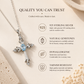 Sterling silver cross necklace materials and natural gemstone details close up view