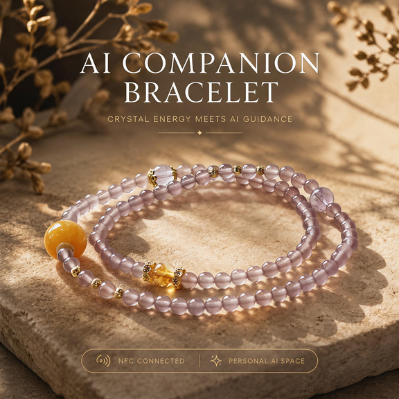 Twilight Veil alignment crystal bracelet featuring purple agate, amethyst and citrine beads arranged in dual layered design on warm natural stone background