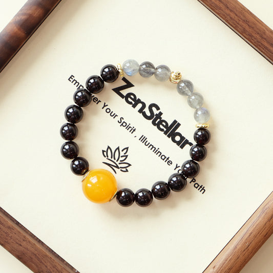 Zenstellar Vespera Noctera bracelet placed in warm twilight lighting representing AI companion emotional jewelry experience.