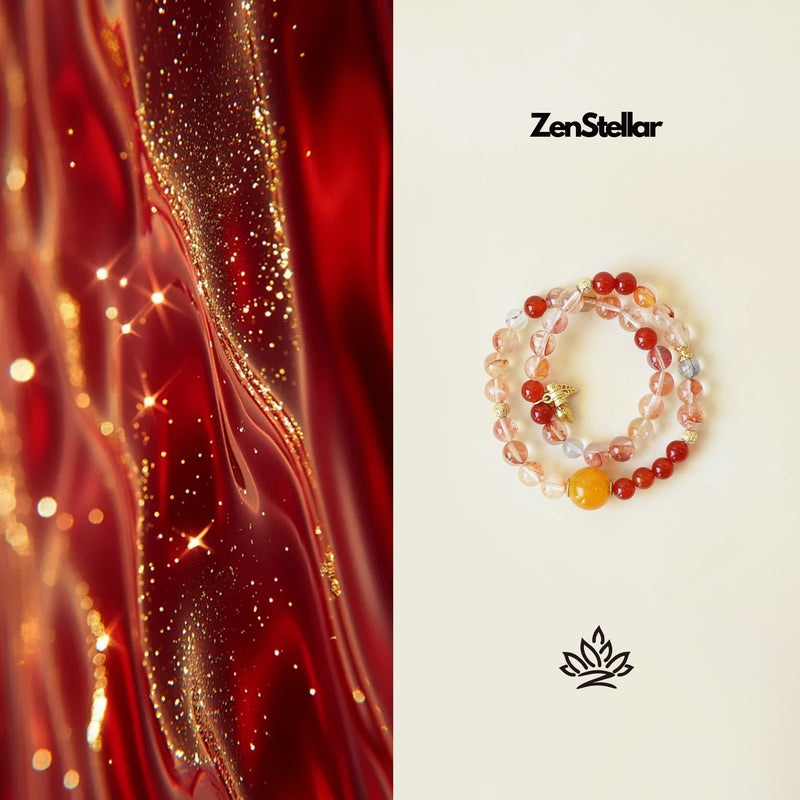 ZODIAC YEAR–LUCKY RISE AI COMPANION BRACELET - RED GUM FLOWER, AGATE-1