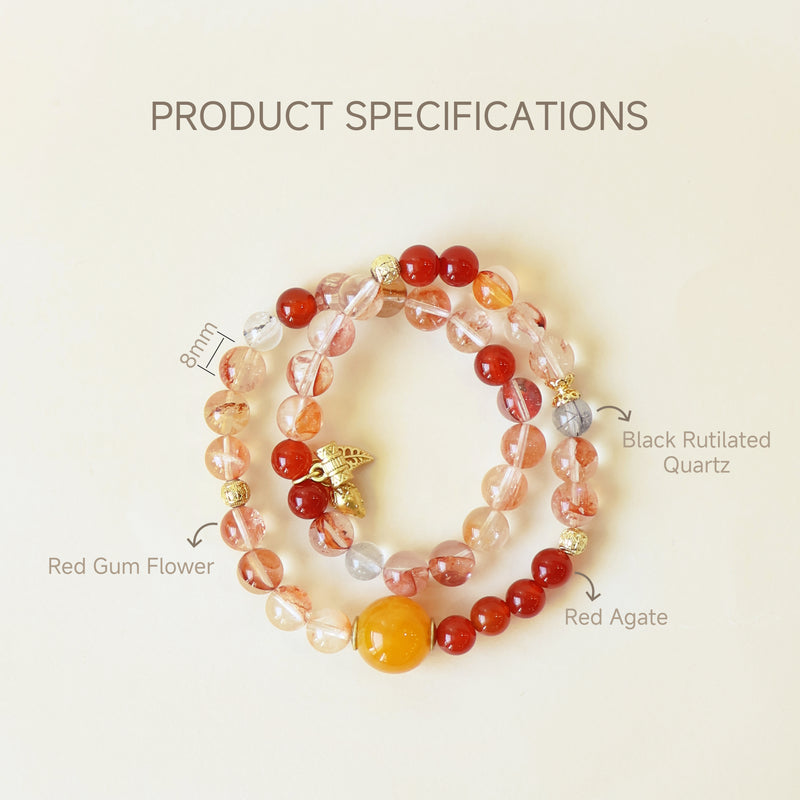 ZODIAC YEAR–LUCKY RISE AI COMPANION BRACELET - RED GUM FLOWER, AGATE-7